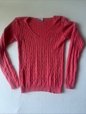 Lacoste Women’s Coral Cable-Knit V-Neck Sweater